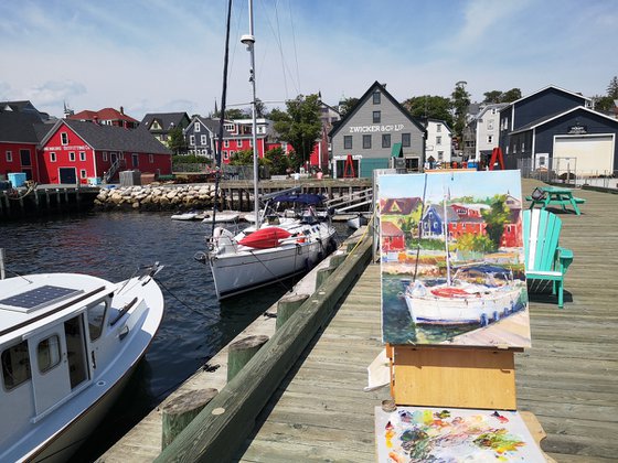 Shining boat (ocean bay, plein air) (16x20x0.7")