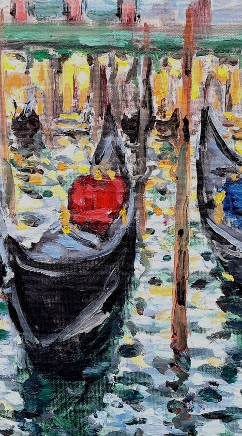 Gondolas in the morning by Dimitris Voyiazoglou