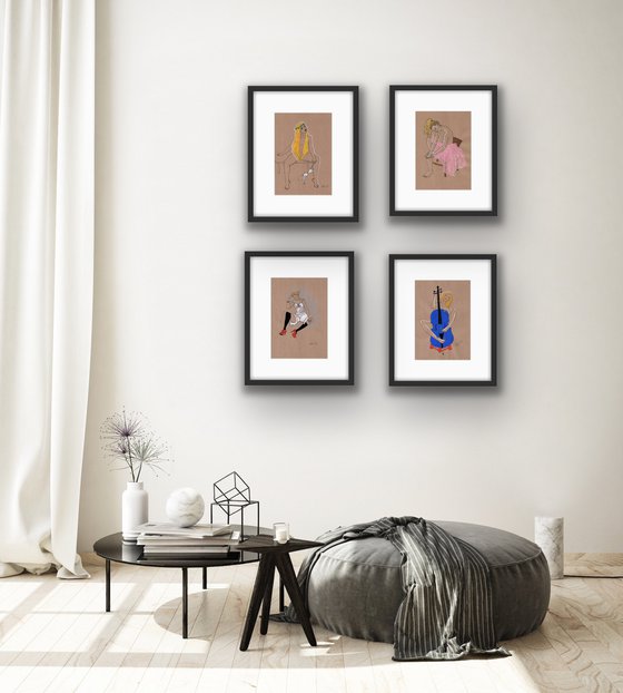 SET OF 4 NUDE WOMEN