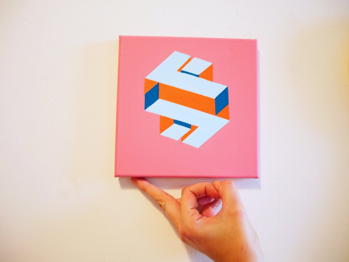 Typographic Cityscapes Acrylic Painting By Jessica Moritz, 8 X 8, Mind F. Abstract Geometry, Original Artwork