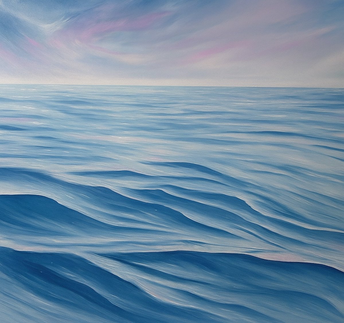 Surrealistic Landscape Oil Painting By Alanah Jarvis, 60 X 56, Morning Tide Glow, Original Artwork