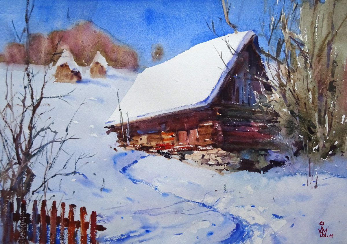 Impressionistic Landscape Watercolour By Maksym Kisilov, 16 X 11", "Sunny Yard", Original Artwork