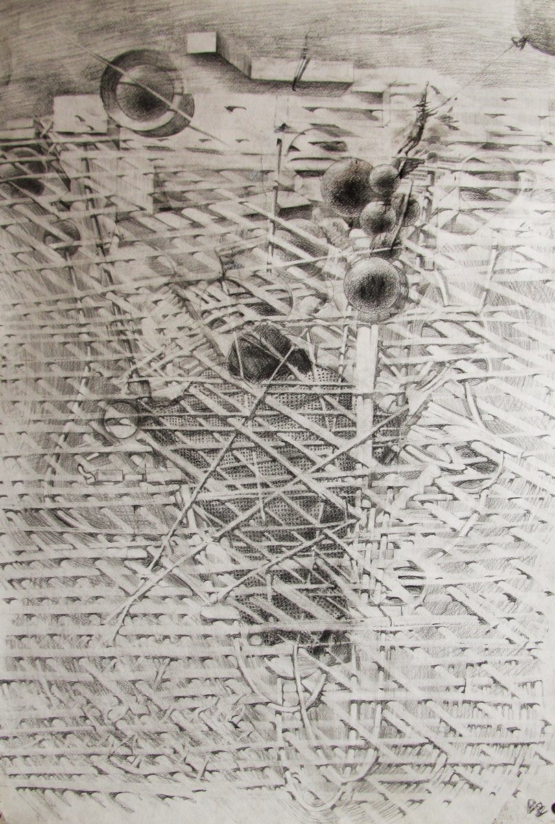 Surrealistic Portrait Pencil Drawing By Serhiy Roy, 24 X 34", Remove The Ruins., Original Artwork