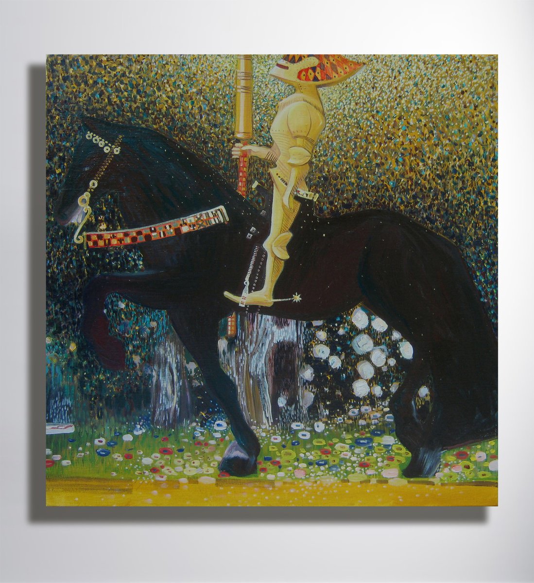 Impressionistic Portrait Oil Painting By Marya, 28 X 28", "Golden Knight", Original Artwork