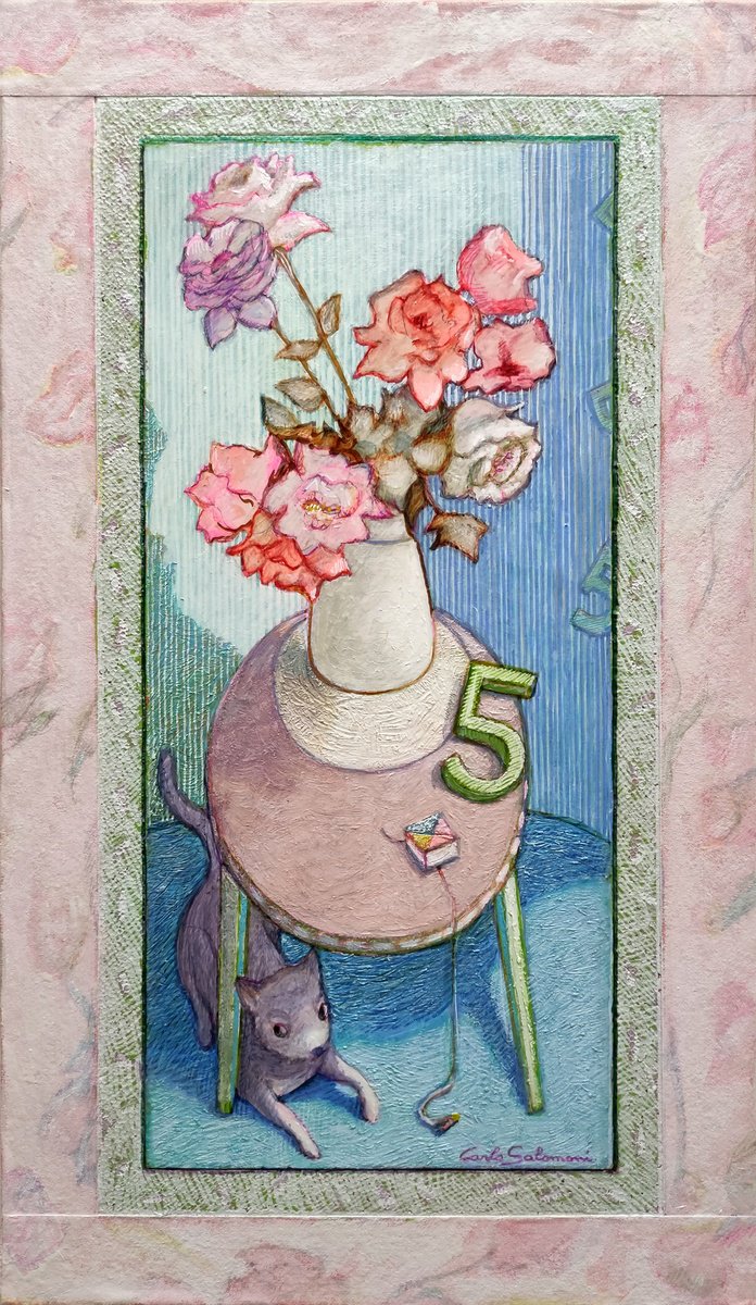 VASE OF FLOWERS WITH NUMBER 5 by Carlo Salomoni