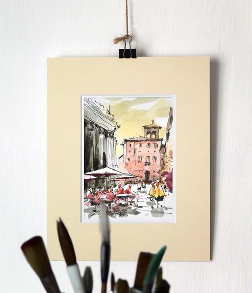Watercolor painting, Trastevere, Rome. by Marin Victor