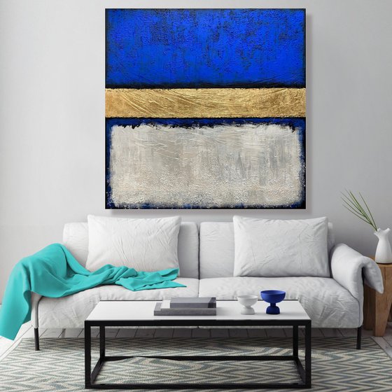 Out of the Blue - XL LARGE,  TEXTURED, GOLD LEAF ABSTRACT ART – EXPRESSIONS OF ENERGY AND LIGHT. READY TO HANG!