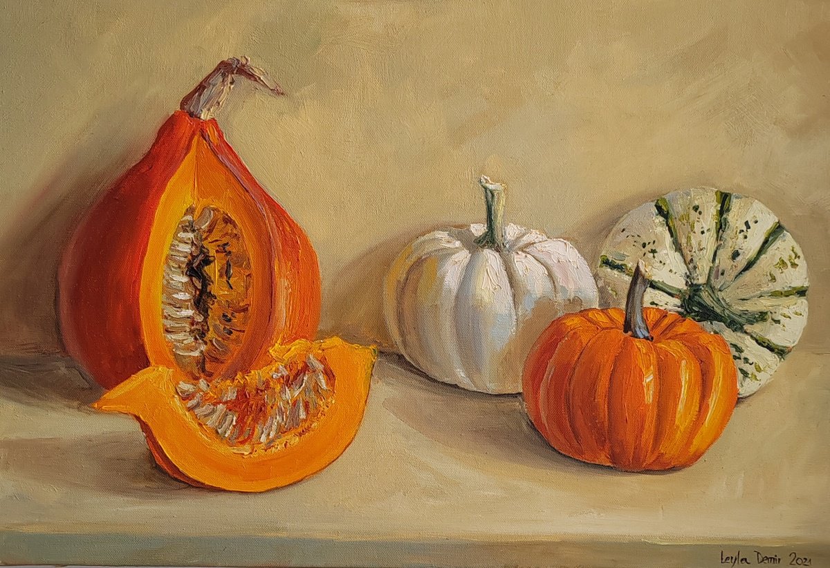 Orange hokkaido pumpkin still life by Leyla Demir