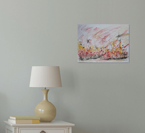 Fleurs rouges en fête - Watercolour