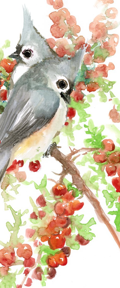 Titmouse BIrds and Berries by Suren Nersisyan