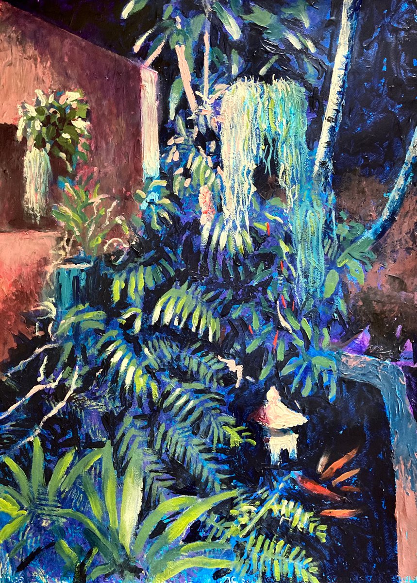 Impressionistic Botanical Acrylic Painting By John Cottee, 22 X 30, Fish In The Night, Original Artwork