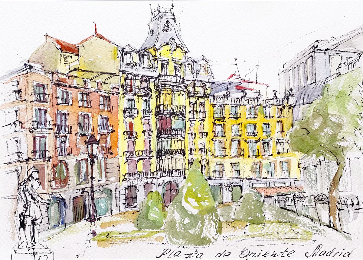 Impressionistic Watercolour , Madrid. Plaza De Oriente By Elena Yuzefovich, 12 X 9, Artwork For Sale On Artfinder