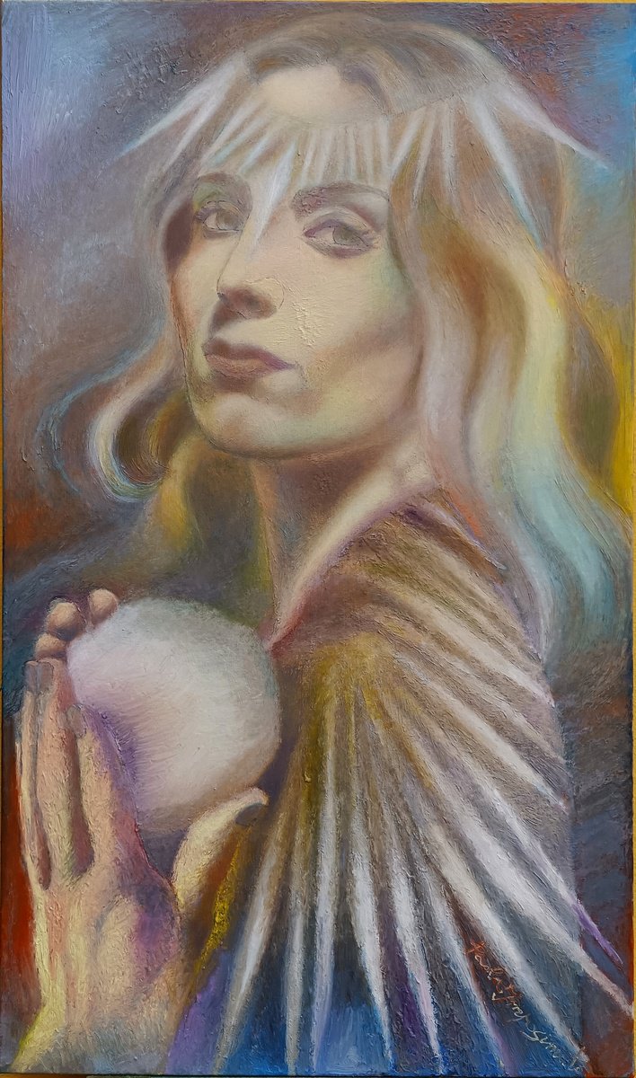 Expressive Portrait Oil Painting By Paola Imposimato, 15 X 26", Snow Fairy, Original Artwork