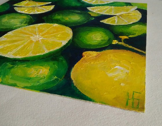 Still life with lemons and limes Original art green yellow