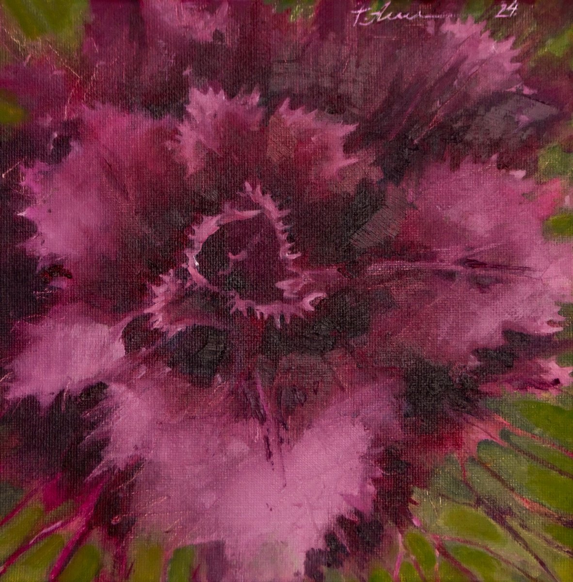Impressionistic Botanical Oil Painting By Tatiana Alekseeva, 8 X 8", Beauty In Burgundy, Original Artwork