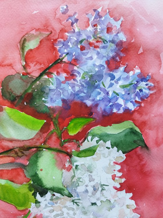 Lilac dream. Watercolor lilacs branches.