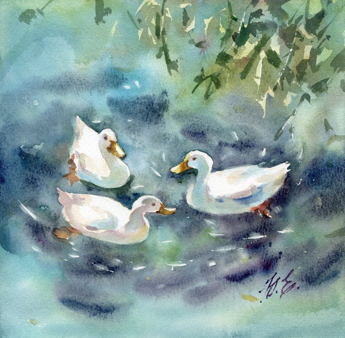 Three snow-white ducks by Yulia Evsyukova