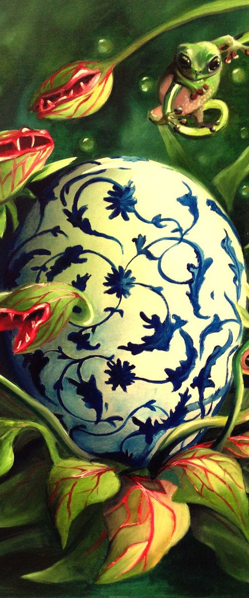 The dragon egg - original oil on wood by Valentina Toma' aka Zoe Chigi