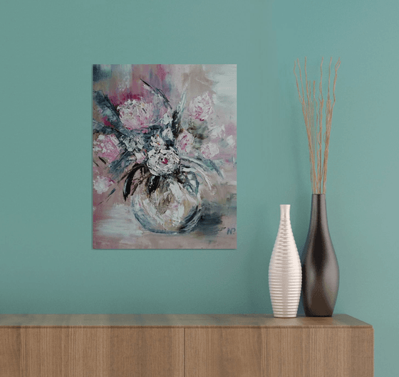 The smell of love, still life with flowers, original oil painting