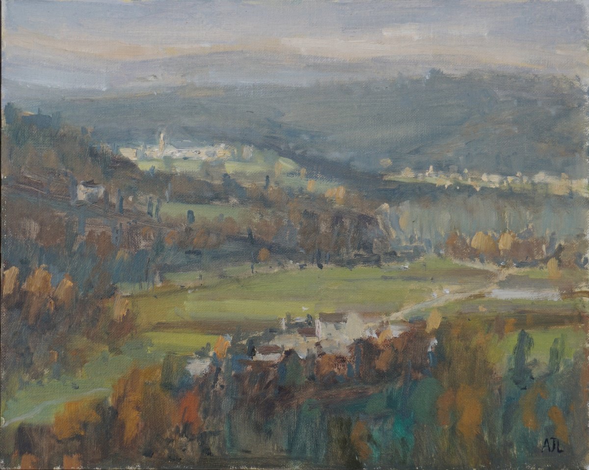 Impressionistic Landscape Oil Painting By Alex James Long, 12 X 9, Tuscany From Monteripaldi, Original Artwork