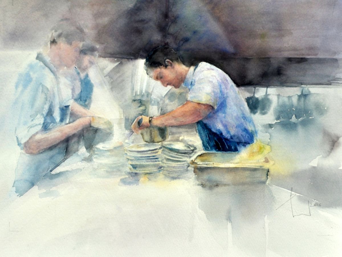 CHEF original  watercolour 40x30 by Beata van Wijngaarden