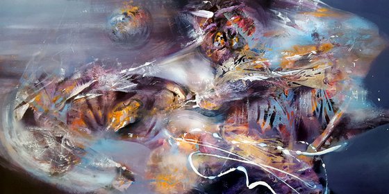 VERY LARGE MINDSCAPE DREAMSCAPE LANDSCAPE WITH A SHAPE OF LIGHT BIRD 140 CM