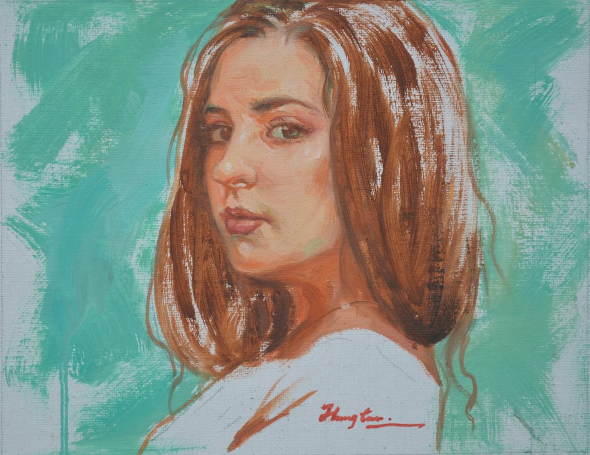 oil painting art portrait of beautiful girl #16-1-25 by Hongtao Huang