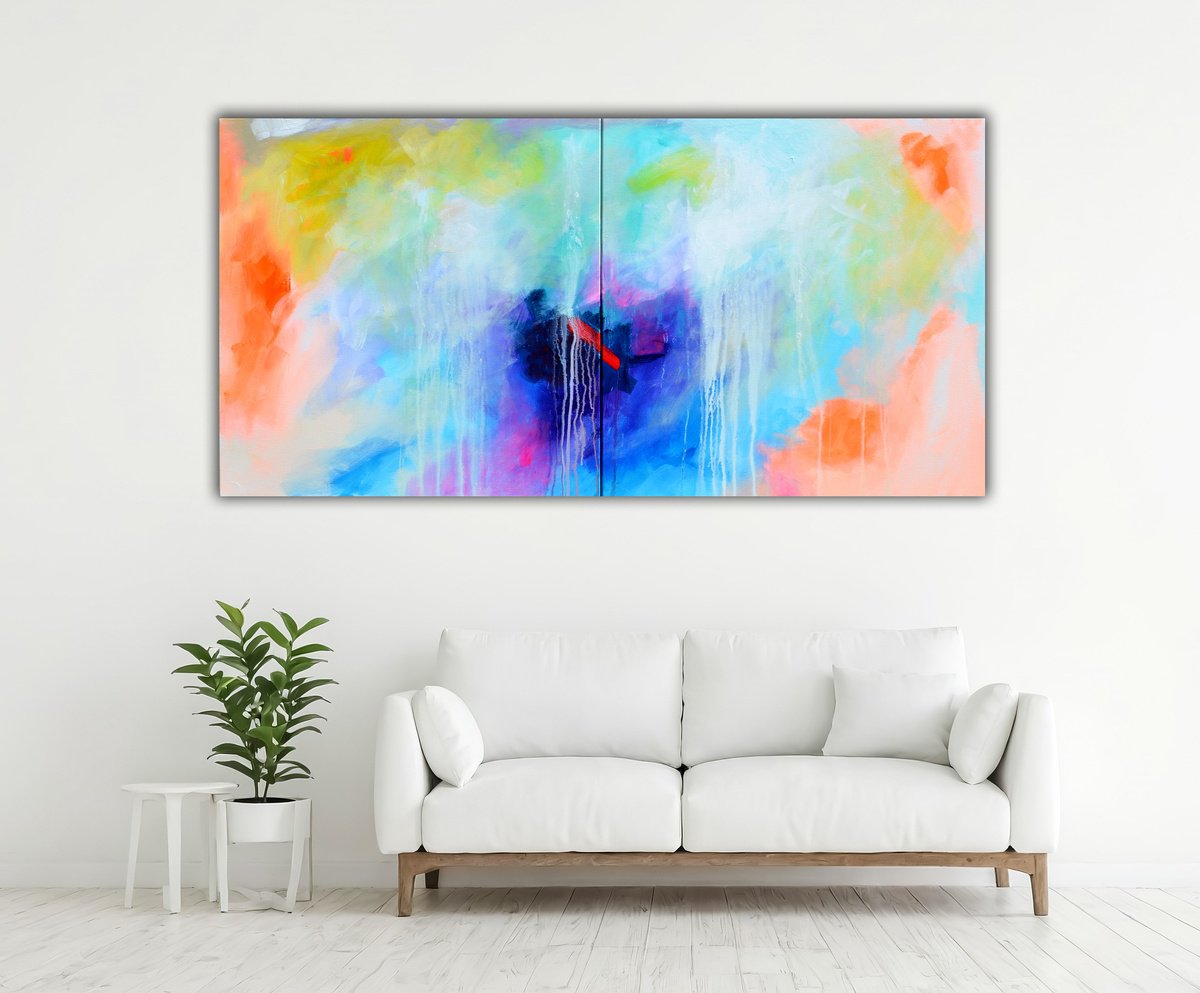 Impressionistic Abstract Acrylic Painting By Soos Tiberiu, 63 X 31", Complementary Patterns 18, Original Artwork