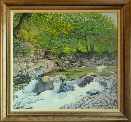 "A SECRET PLACE" Lake District waterfall landscape painting by Philip Gerrard