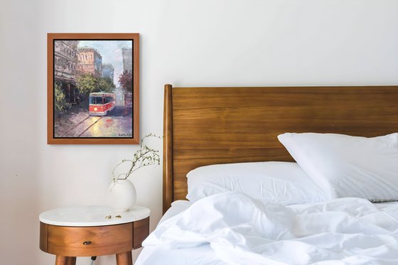 Red Tram Through the City