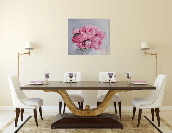 Peony bouquet painting large oil painting floral 27x31inch