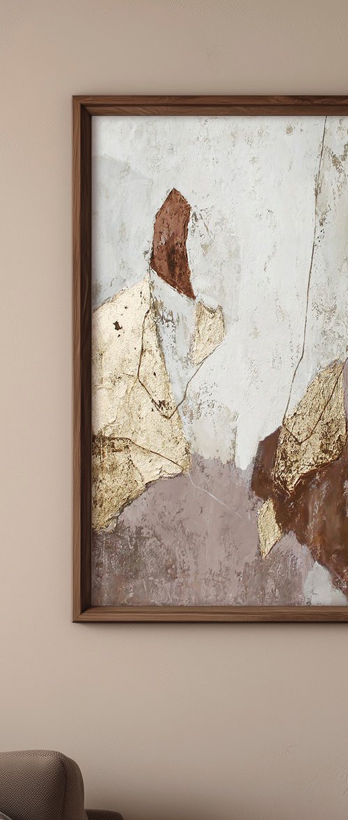 "Slate" Beige brown gold abstract art by Yana Sagan