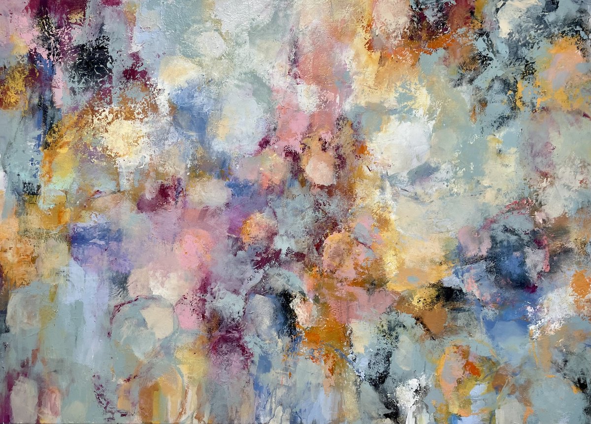 Abstract Acrylic Painting By Miri Baruch, 55 X 39", Bubbles, Original Artwork