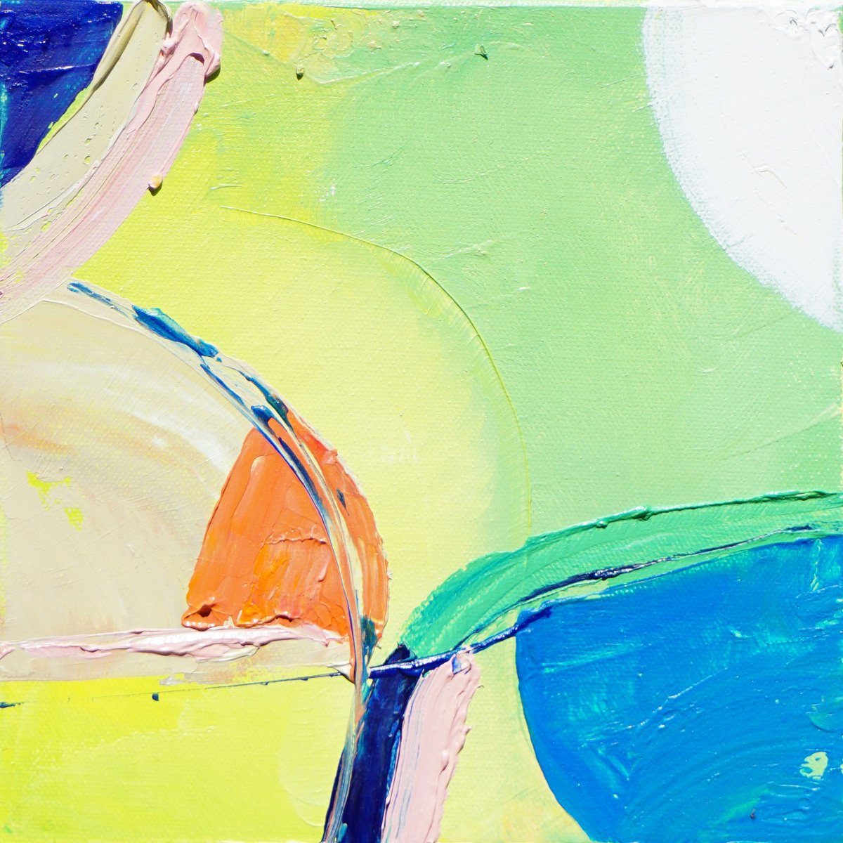 Expressive Abstract Oil Painting By Jelena B, 8 X 8, Happy Tile-Echo, Original Artwork