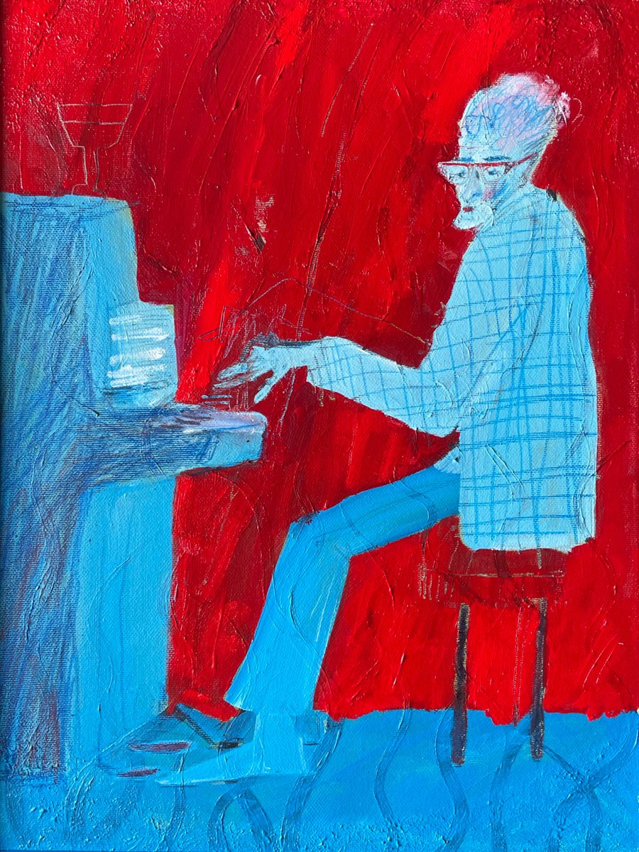 Naive Portrait Painting By Anastasia Mazur-Skrobova, 12 X 16, Jazz Club, Original Artwork