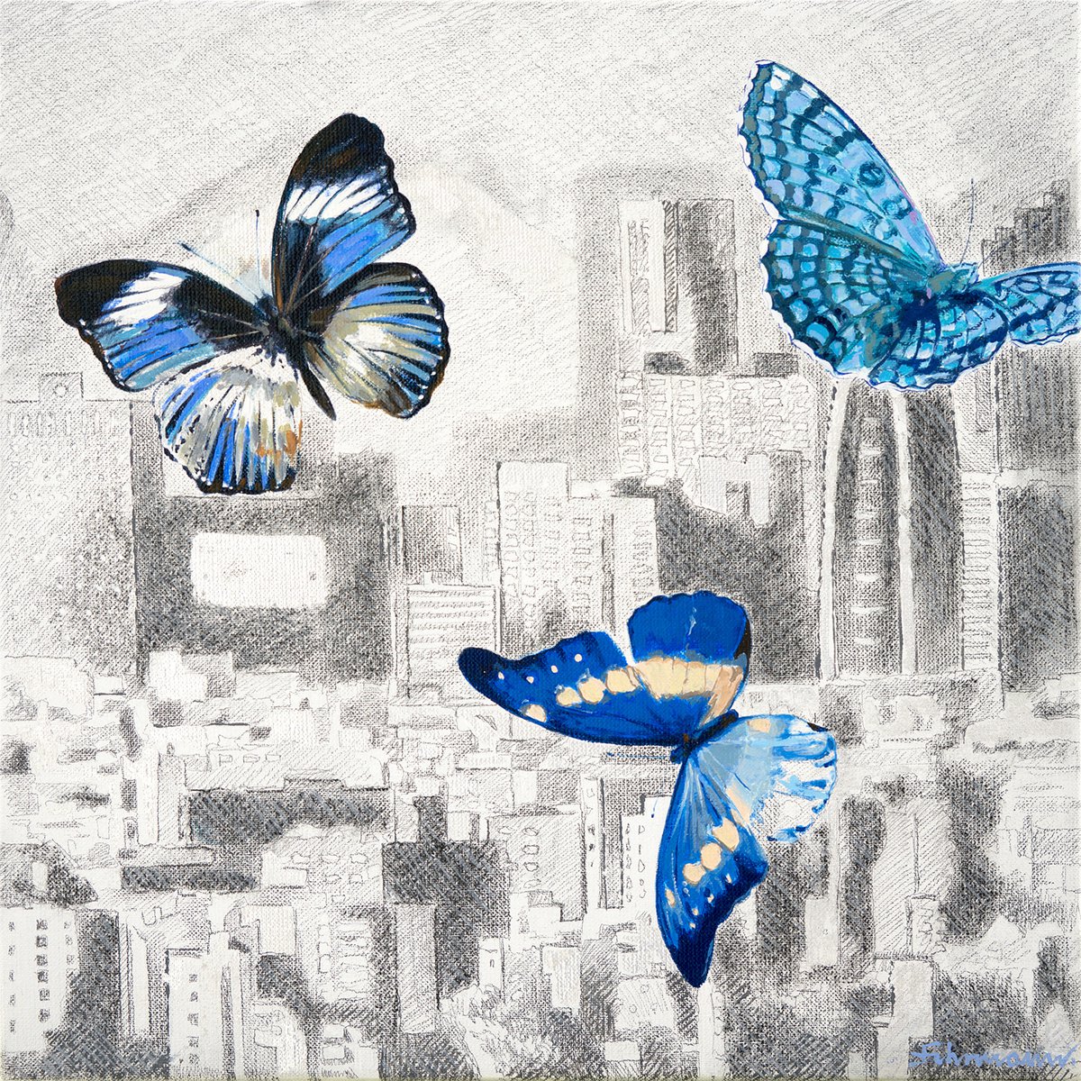 Urban And Pop Animal Painting By Uwe Fehrmann, 16 X 16", City, Original Artwork