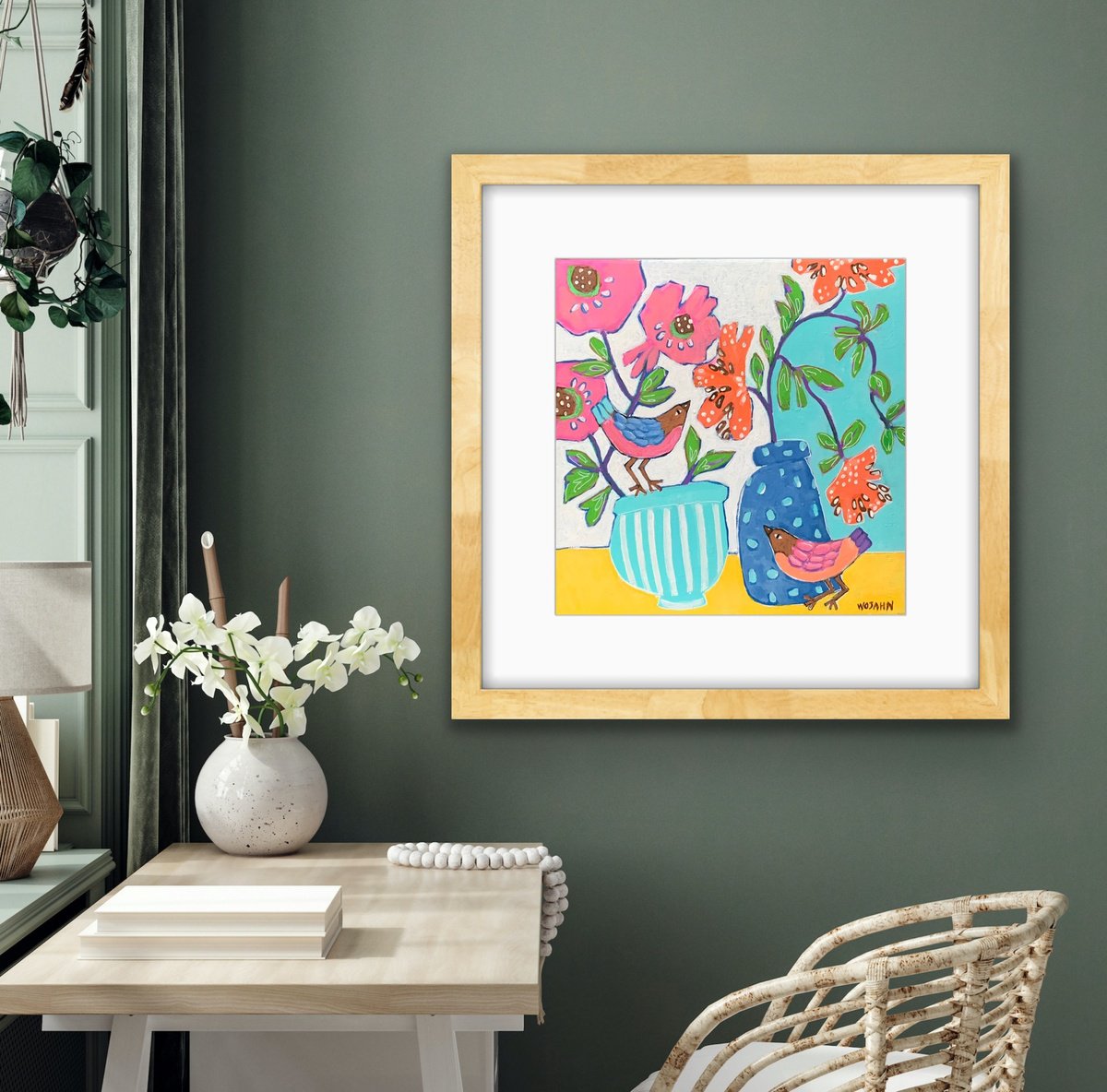 Naive Botanical Painting By Holly Wojahn, 12 X 12, May Day, Original Artwork