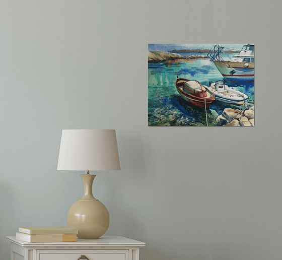 Boats on the island of Sardinia. Seascape. Boats at sea