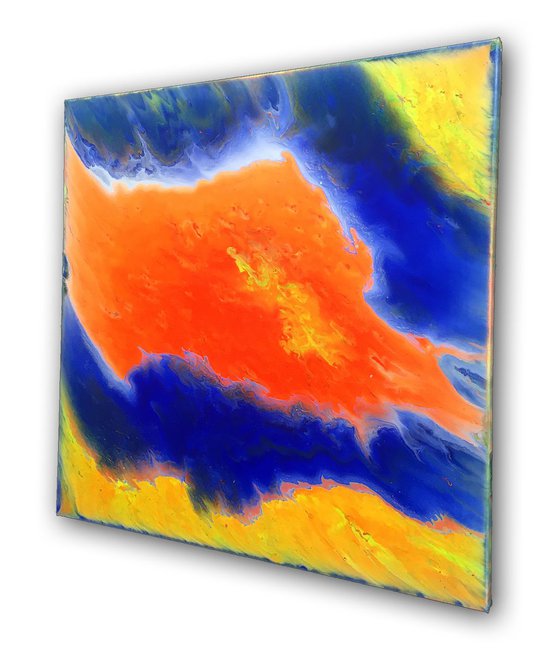 "Escape To Orange Island" - Original Abstract PMS Acrylic Painting - 24 x 24 inches