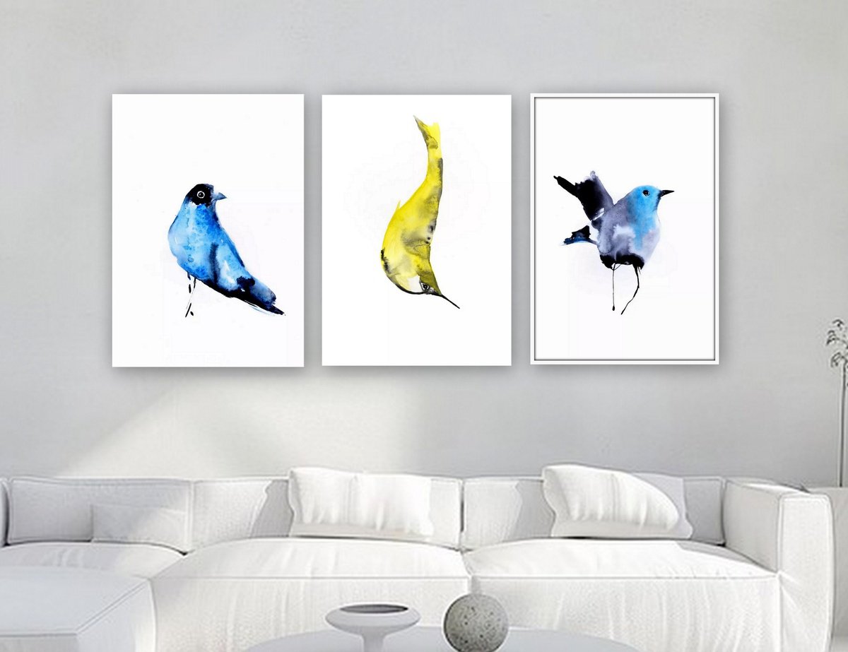 Impressionistic Animal Watercolour By Nadia Moniatis, 12 X 16", Birds, Original Artwork