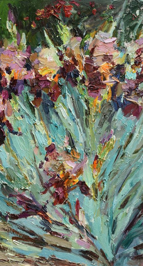 Irises - Original oil painting 90 x 70 cm by Anastasiia Valiulina