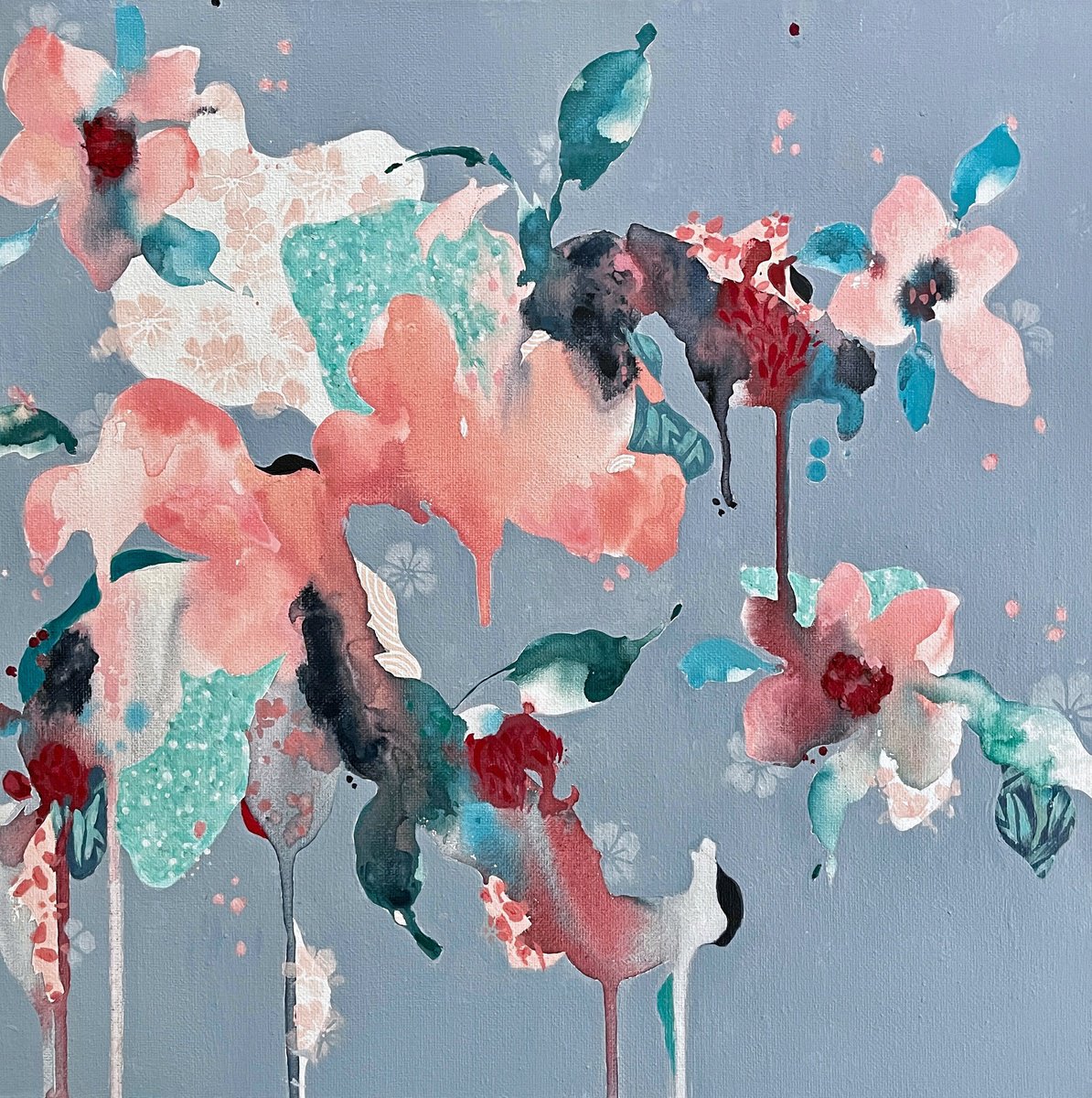 Organic Botanical Watercolour By Nicole Esposito Woodall, 14 X 14", Hanakotoba Iv, Original Artwork