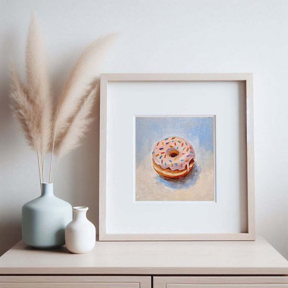 Donut Painting Original Art Small Food Artwork Dessert Wall Art