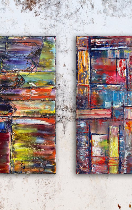 "Keep Your Distance" - FREE USA SHIPPING + Save As A Series - Original PMS Abstract Diptych Oil Paintings On Canvas - 32" x 20" by Preston M. Smith (PMS)