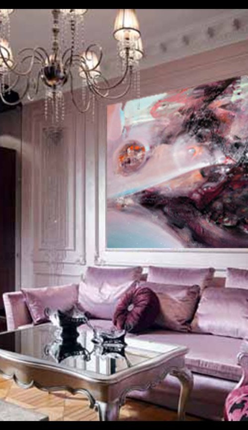 LARGE SIZE MASTERPIECE BY OVIDIU KLOSKA SOFT DIAPHANE FANTASTIC ABSTRACT COSMIC MINDCSCAPE DREAMSCAPE BEYOND THE INSIDE 55 by Kloska Ovidiu