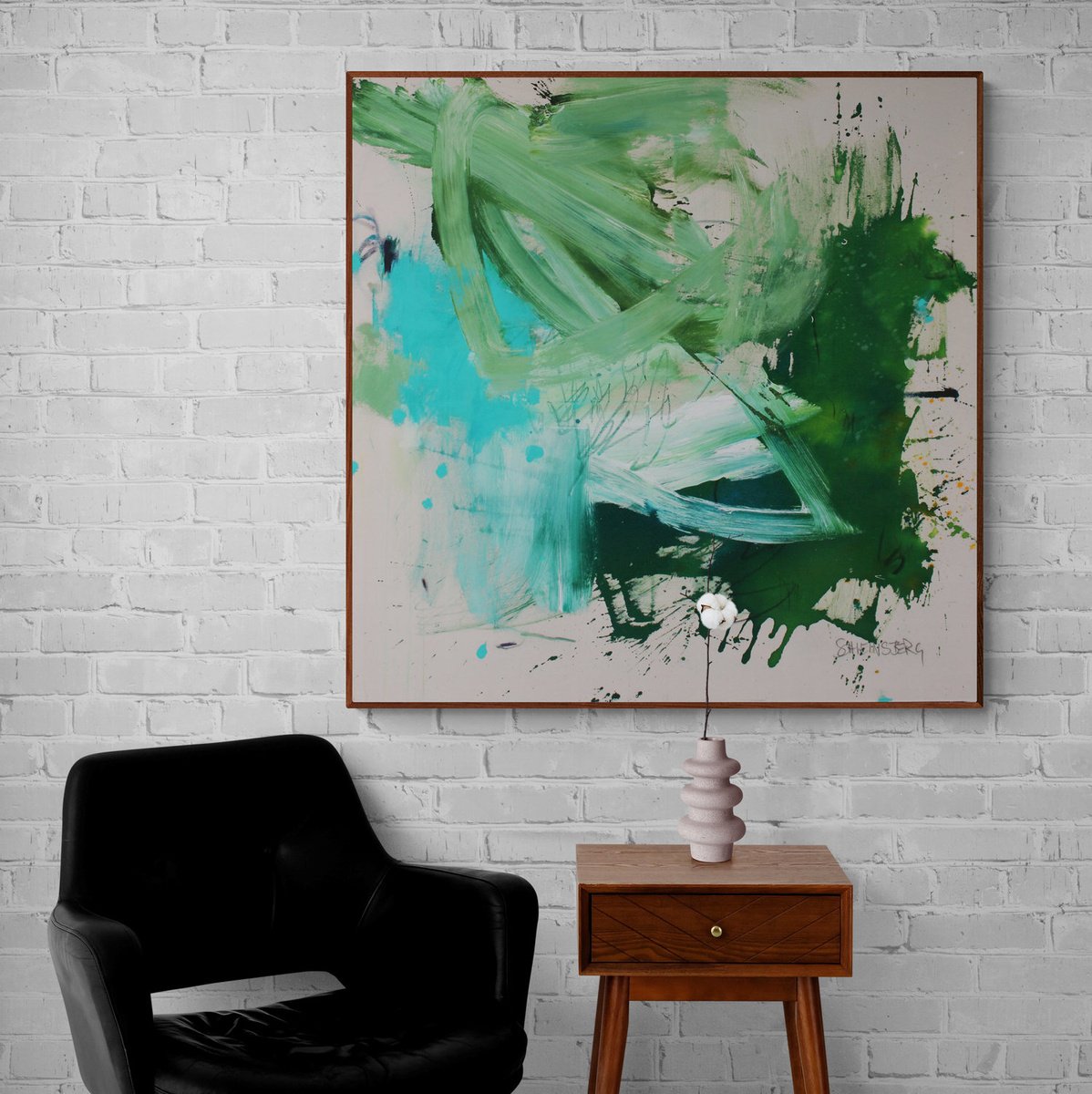 Expressive Abstract Painting By Daniela Schweinsberg, 39 X 39, Green Countryside, Original Artwork