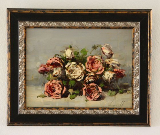 Roses Oil Painting Handmade artwork Framed Ready to hang