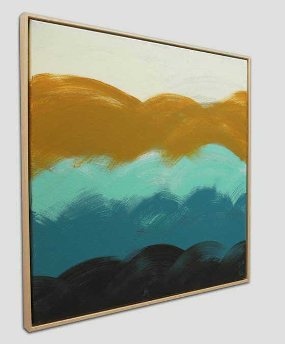 Original Square Painting - The Wave - (incl. natural floating frame) - 29J