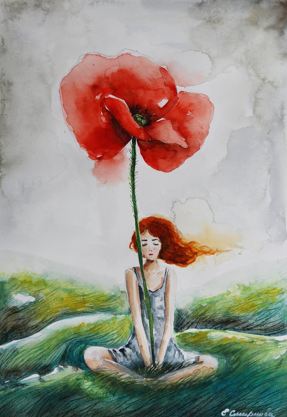 Girl With Poppy Flower