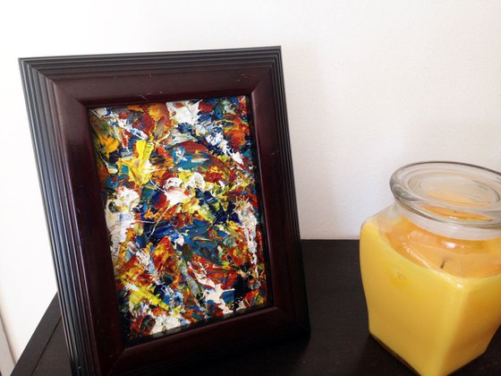 "Murder Palette" - Original PMS Micro Painting On Glass, Framed - 7.5 x 9.5 inches